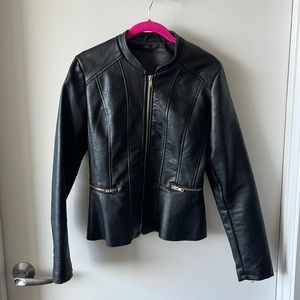 Black Faux Leather Jacket with Peplum Waist Size M